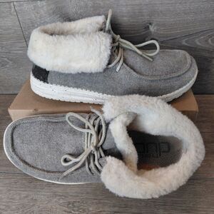 Hey Dude Britt Shoes Womens 9 Gray Charcoal Slip On Fleece Lined Loafers Sneaker